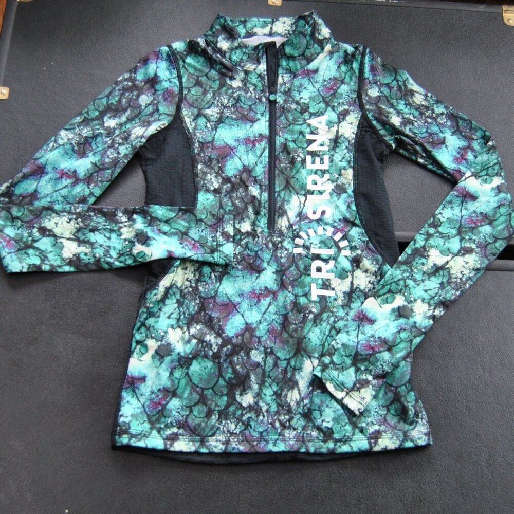 TriSirena Half Zip Pullover Activewear/Running Black & Teal Design Small